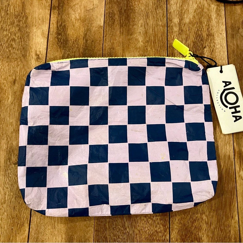 ALOHA Collection Checkered Pouch with Neon Trim; New But Has Flaws From Storage